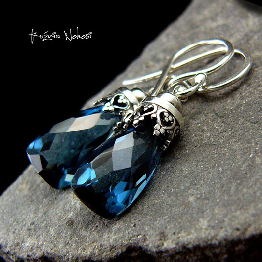 kolczyki wire wrapping Kolczyki Bali Bali - Kwarc London Blue Srebro