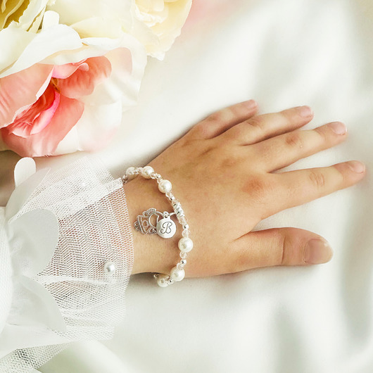 komunia - pozostałe Różaniec Bransoletka z inicjałem aniołkiem, prezent  KOMUNIA