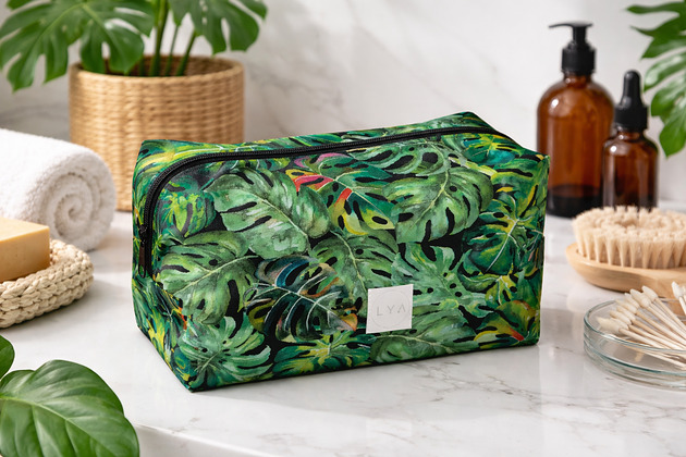 kosmetyczki Kosmetyczka kuferek duża saszetka wodoodporna etui organizer liście monstera