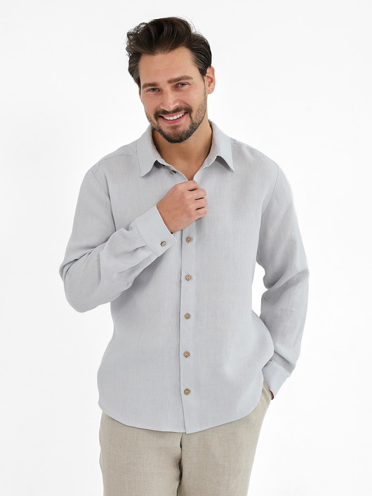 koszule męskie Lniana koszula SAHARA  light gray