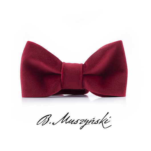 muszki i krawaty Mucha Welurowa, bordowa