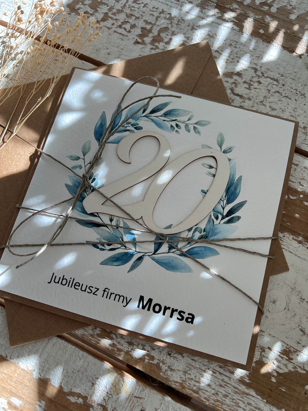 kartki scrapbooking Ręcznie robiona kartka na 20 jubileusz firmy z personalizacją