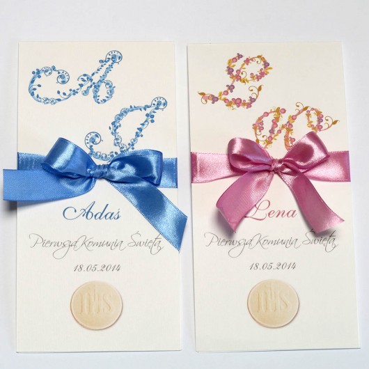 monogramy - zaproszenia komunijne rozkładane  Studio Mini Forma