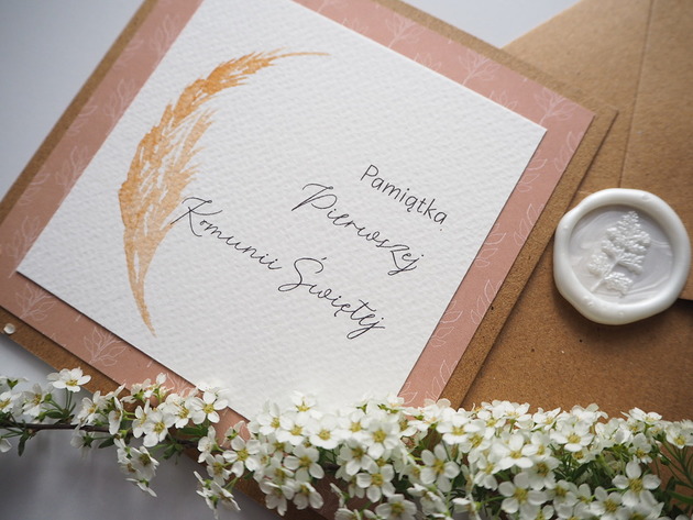 kartki scrapbooking Kartka na komunię Kłos Kwadrat