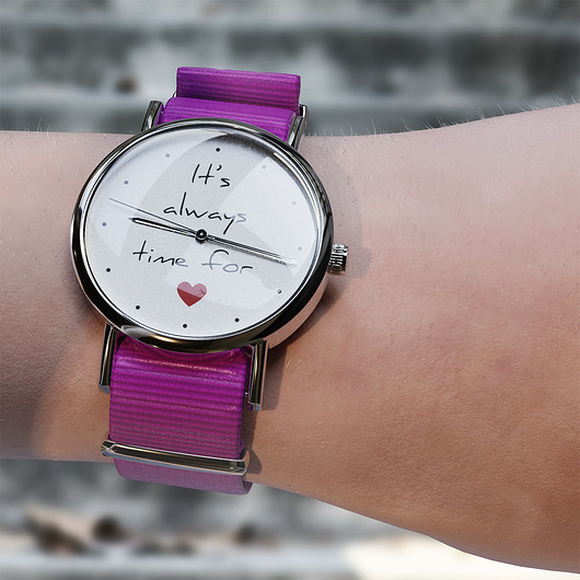 zegarki damskie Zegarek - Time for love - amarant, nylonowy