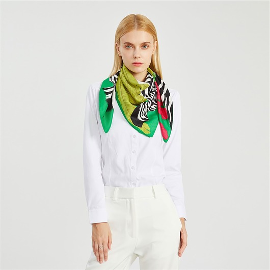szale damskie SZAL SZALIK jedwab Apaszka jedwabna ZEBRA ZIELONA