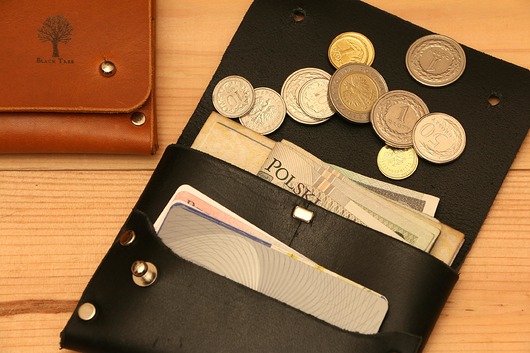 Skórzany portfel na banknoty, monety i dowód rej Black Tree