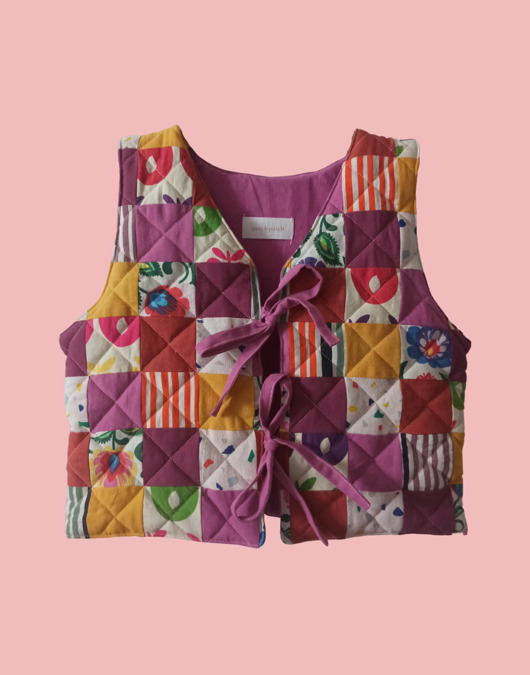 kurtki i płaszcze dla dziewczynki Pikowana kamizelka patchwork - roz. 128