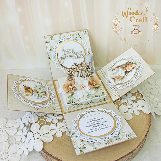 kartki na komunię Exploding box komunijny, kartka na komunię "SimpleStory4" GOTOWY