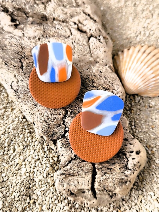 kolczyki z masy plastycznej Duże kolczyki na sztyft BLUE