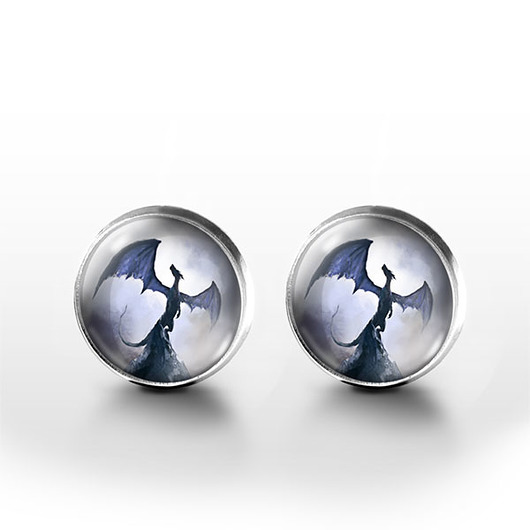 kolczyki szklane Kolczyki sztyfty - Smok cienia - grafika