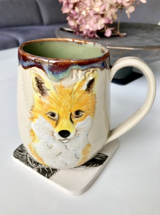 Kubek ręcznie malowany "Lis NG Autorska bizuteria ceramiczna