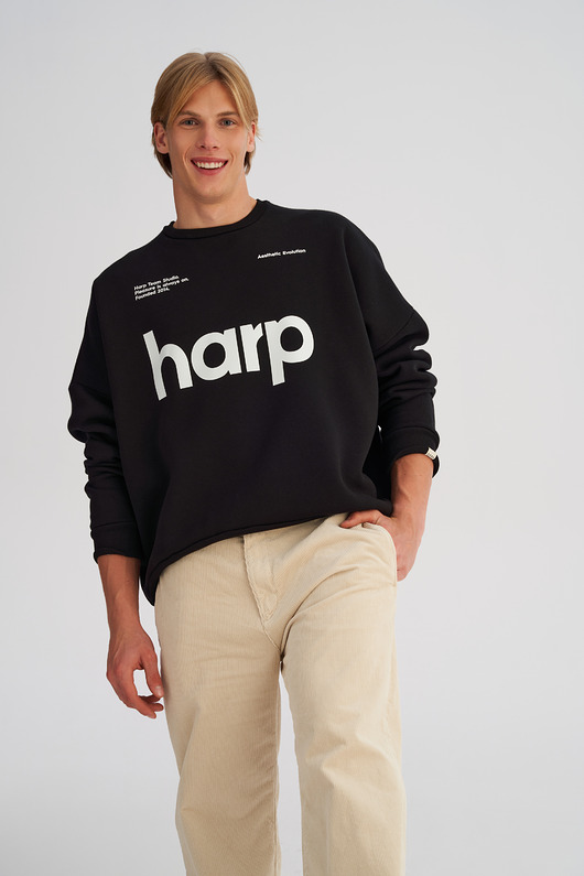 bluzy męskie Bluza bez kaptura LOOSE FIT black HARP męska
