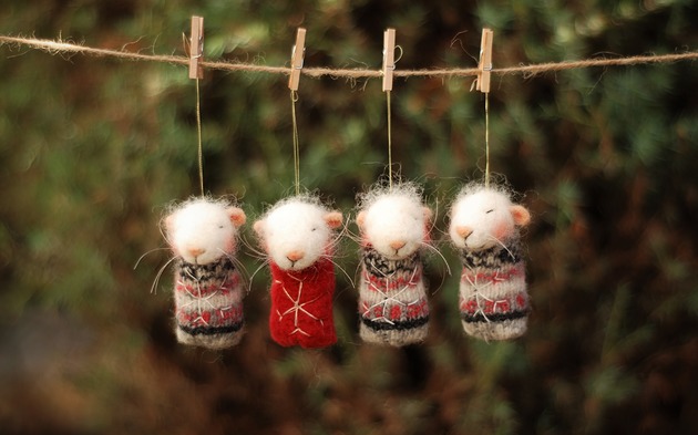 Świąteczne Myszki- komplet 4 sztuki BoboLobo Handicraft