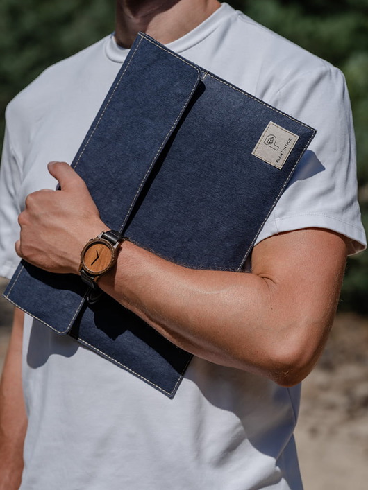 etui na laptopa Etui na laptopa do 14" - skóra wegańska - Navy Blue