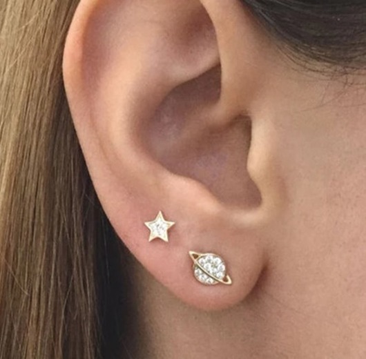 kolczyki pozłacane Kosmiczne kolczyki pozłacane gwiazdka i planeta