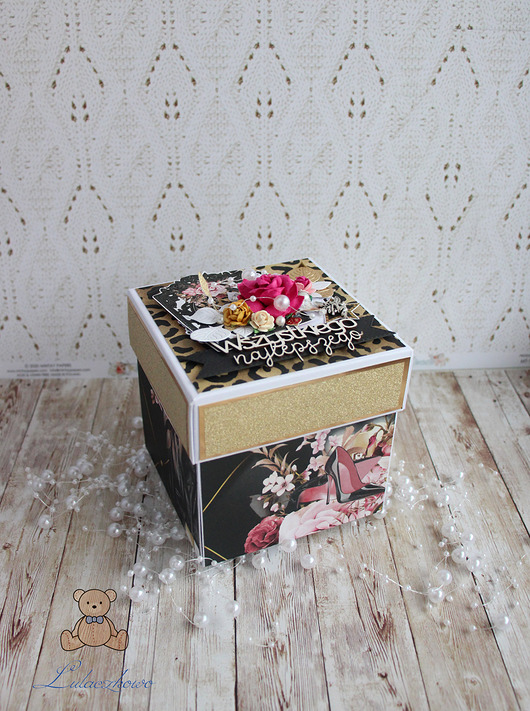 kartki scrapbooking Exploding box urodzinowy "Glam Rock"