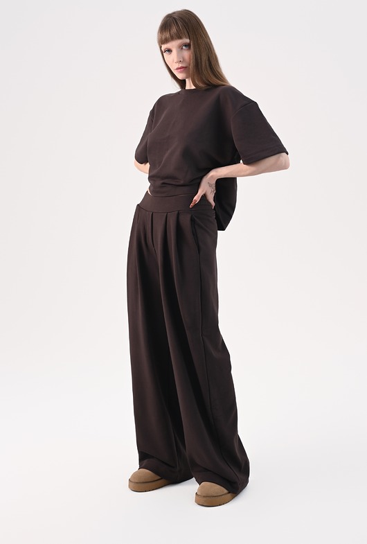 spodnie dresowe damskie Brązowe spodnie A01