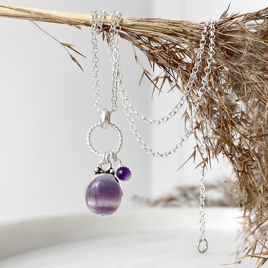 srebrne naszyjniki Fluoryt i Ametyst