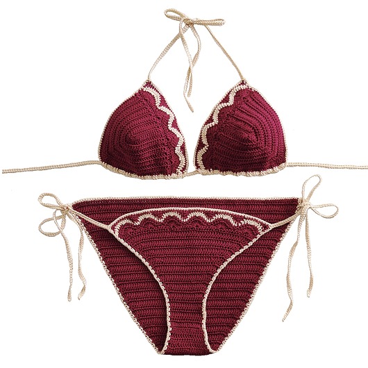 stroje kąpielowe i kostiumy kąpielowe damskie Bikini szydełkowe w kolorze czerwonego wina