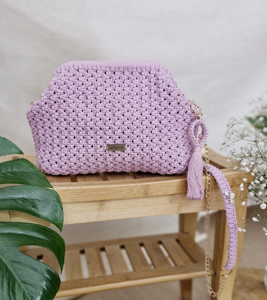 torby na ramię Elegancka torebka ze sznurka Bella - kwiat bzu