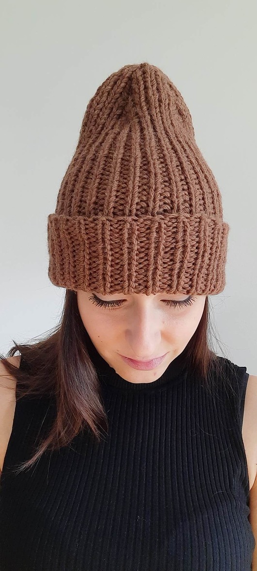 czapki damskie Czapka Beanie- wełna i alpaka Mleczna Czekolada z Orzechami