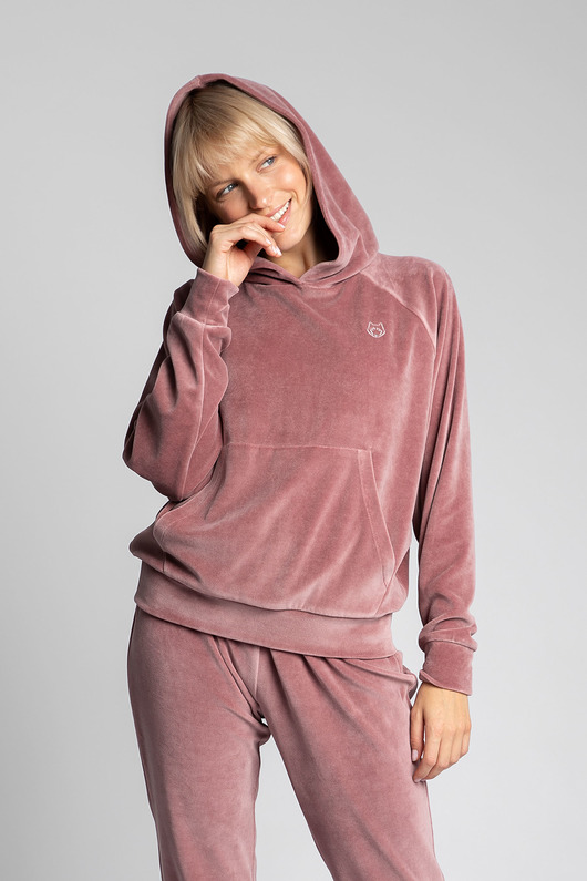 Welurowa bluza z kapturem-brudny róż(LA-013) LaLupa