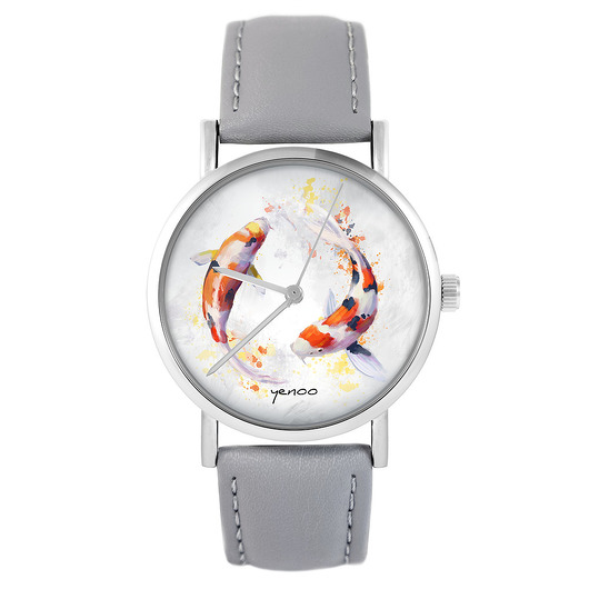 zegarki unisex Zegarek - Karpie Koi - skóra, szary