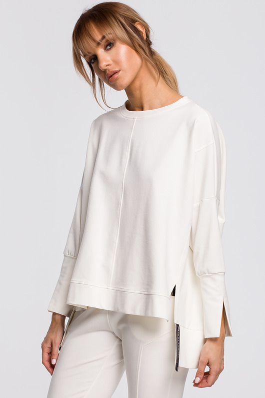 bluza bez kaptura damska Bluza z rozcięciami- ecru(M-491)