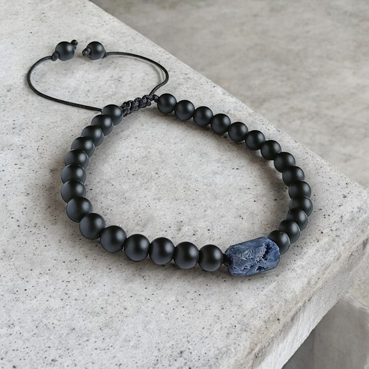 biżuteria męska SZAFIR surowy, onyks mat : bransoletka regulowana