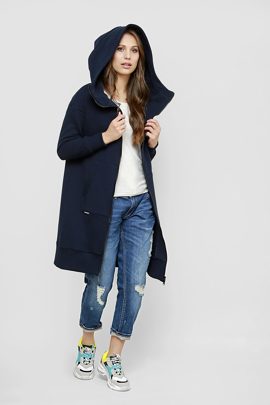 bluza z kapturem damska Granatowa bluza z kapturem Delfina