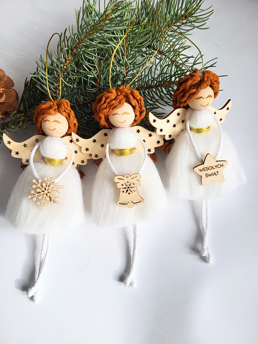 ozdoby choinkowe Aniołki na choinkę, zawieszki świąteczne. Box 3 sztuki