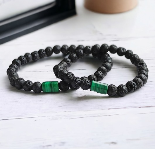 bransoletki z kamieni naturalnych KOMPLET dla PARY : malachit - kamień miłości