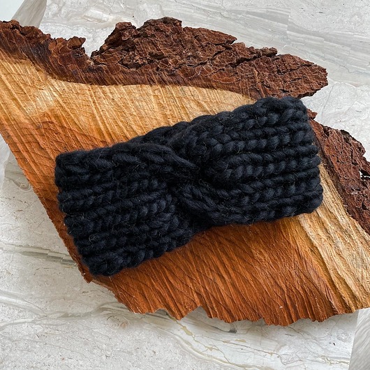 Opaska na głowę  chunky black /  handmade woolissocool