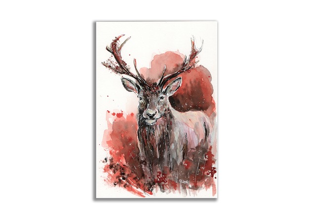grafiki i ilustracje Akwarela ręcznie malowana "Jeleń"