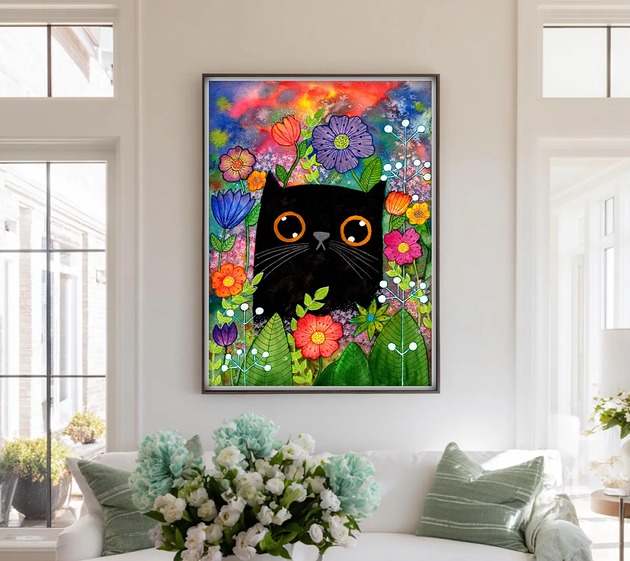 grafiki i ilustracje Czarny kot na szczęście. Plakat