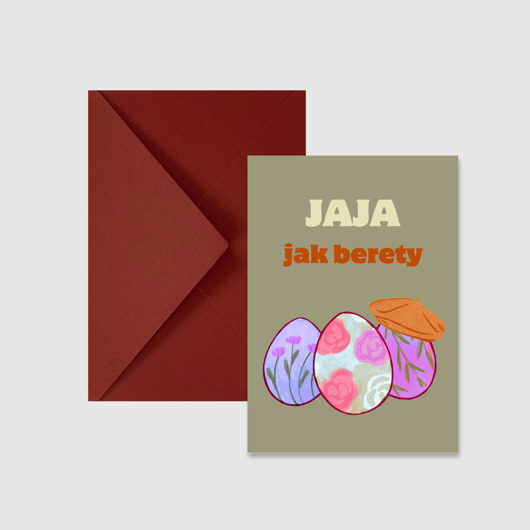 kartki wielkanocne Wielkanoc pocztówka z humorem, jaja jak berety