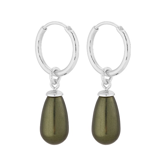 kolczyki srebrne Srebrne kolczyki koła z zielonymi perłami SWAROVSKI CRYSTAL