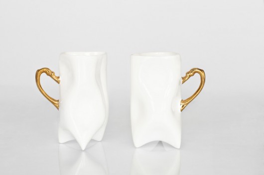 Dwa porcelanowe kubeczki złote uszko ENDE ceramics