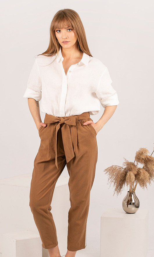 Spodnie z wiskozy BASIC PANTS camel Peschka clothes