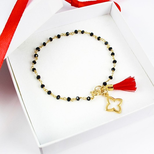 POPLAVSKY BRANSOLETKA ONYX RED TASSEL srebro POPLAVSKY