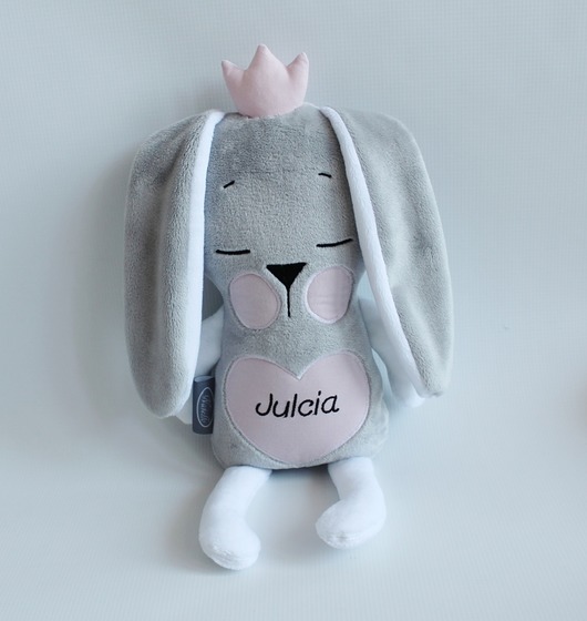 misie i maskotki Króliczek minky z imieniem,  z koroną