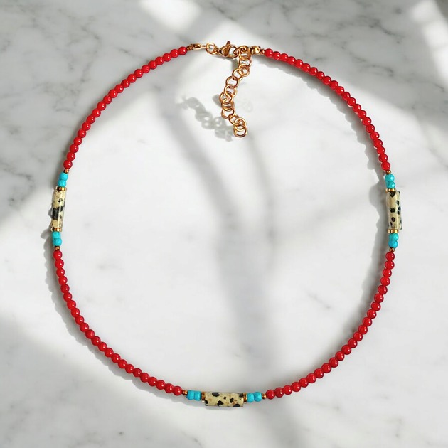 chokery Naszyjnik - choker : INDIA : koral, magnezyt, jaspis, hematyt