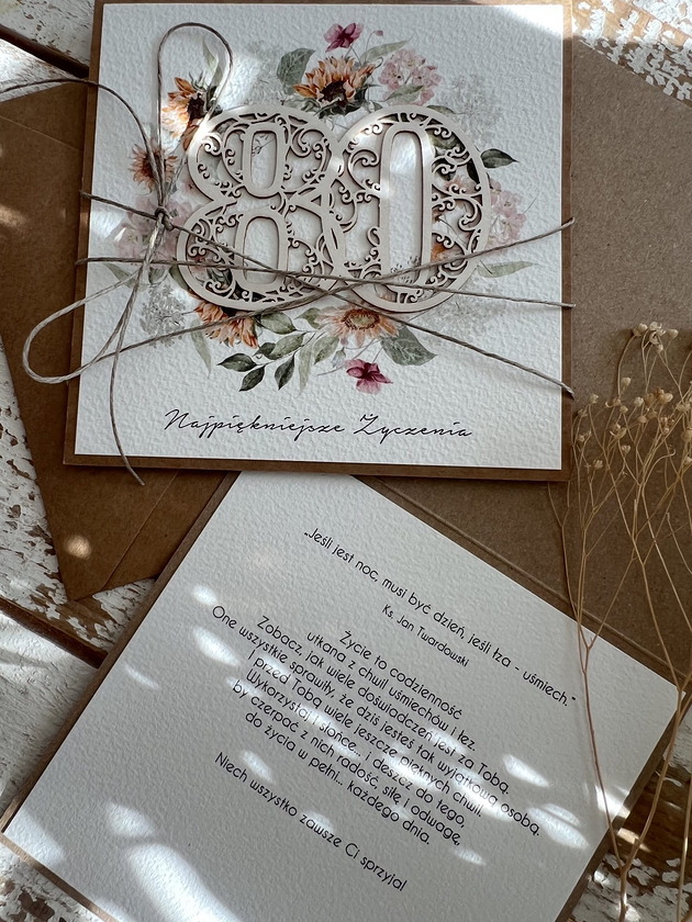kartki scrapbooking Personalizowana ręcznie robiona kartka życzenia na 80 urodziny