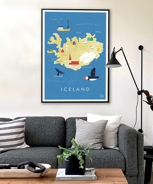 plakaty Islandia - plakat - mapa graficzna