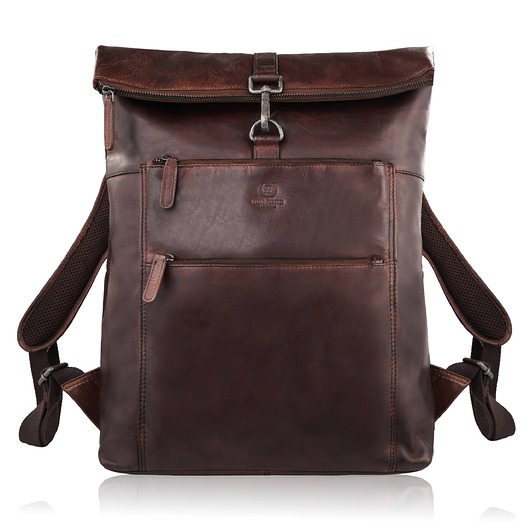 torby i nerki męskie Plecak skórzany vintage roll top na laptopa miejski brązowy Paolo Peruzzi SL-