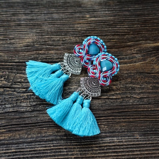 Etniczne- kolorowe kolczyki soutache Mró Soutache