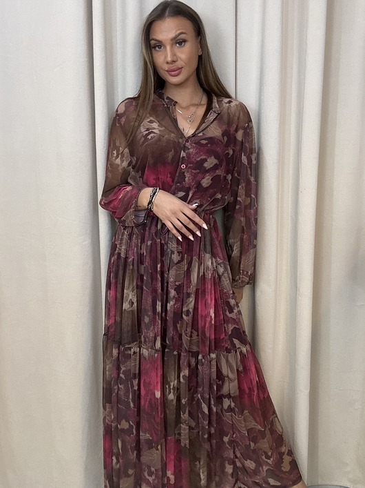 sukienki maxi damskie Sukienka z halką Marrone Fucsia
