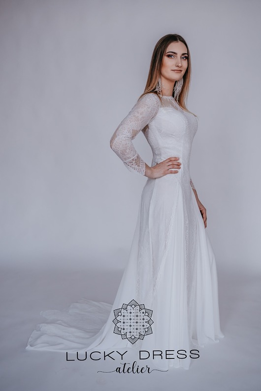 suknie ślubne Suknia ślubna z długimi rękawami ivory / HALINA