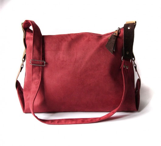 torba - cherry red&flowers&leather - elfagado